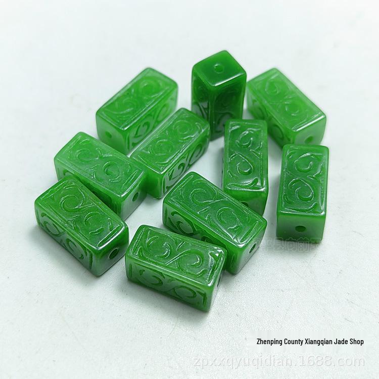 Green Jade Square Patterned Beads for DIY Jewelry: Bracelets, Necklaces, Accessories