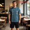 Ανδρικό Κρεμ T-Shirt με 3D Εκτύπωση και Στρογγυλή Λαιμόκοψη, Γραφικό Κουζίνας με Σχέδιο Στολής Σεφ, Casual κοντομάνικο T-shirt
