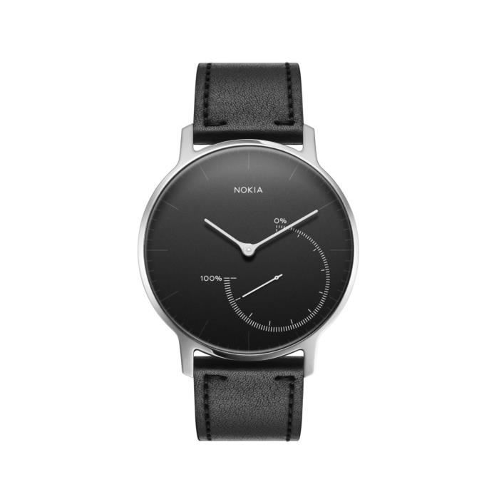 Bracelet en cuir noir 18mm pour montres connectées Nokia Steel et Steel HR 36mm - Nokia