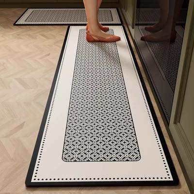 Kitchen Carpet PVC Waterproof Leather Rug Black and White Striped Non-slip Floor Mat Home Decoration Rugs Alfombras De Cocina