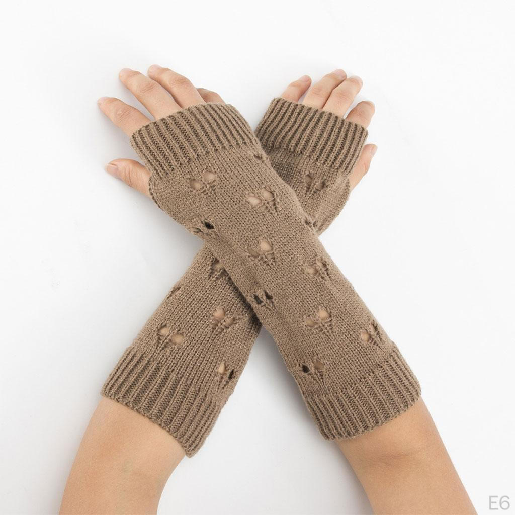 Women Winter Fingerless Long Knit Wrist Arm Warmer with Finger Holes