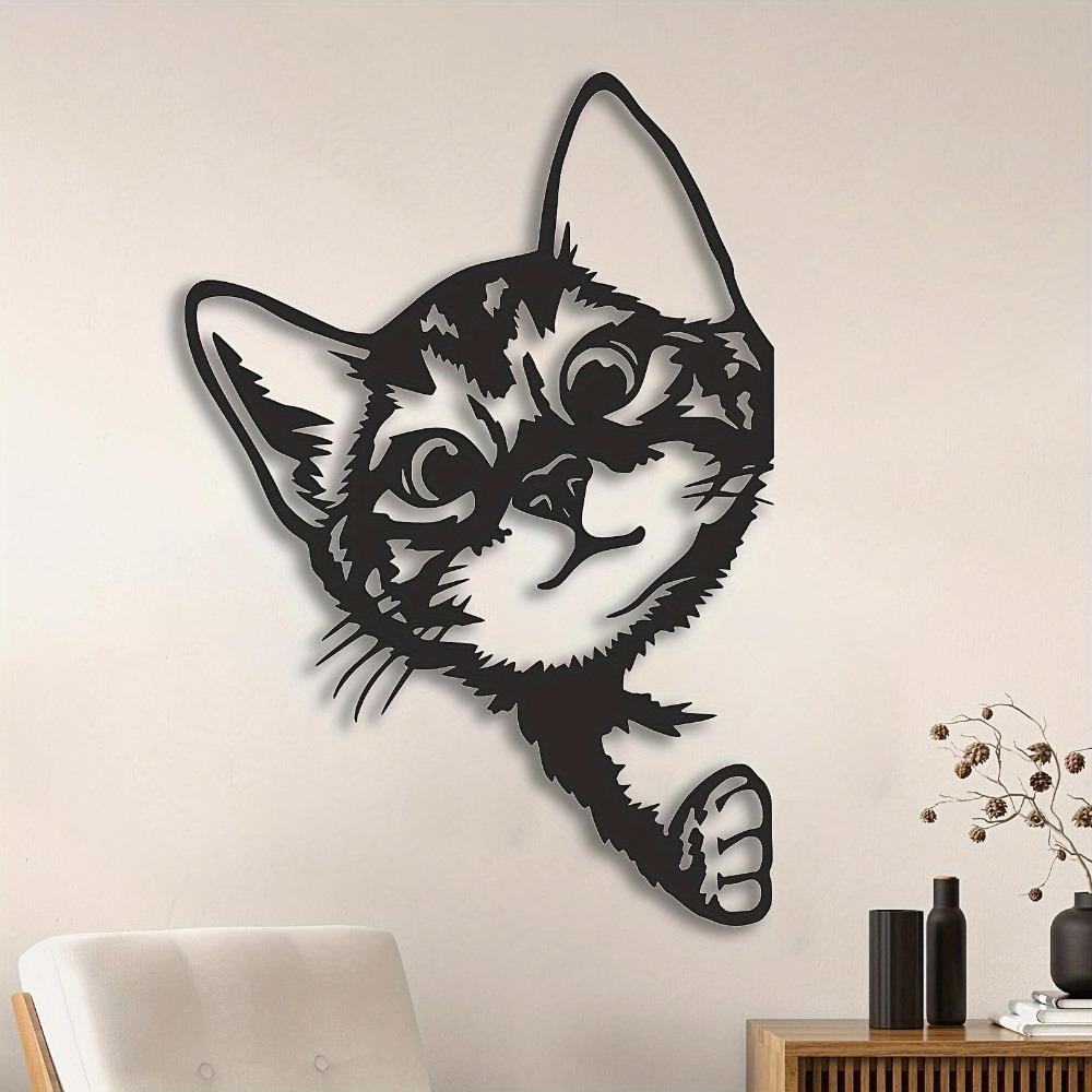 Metal Cat Wall Art Black White Design Indoor Outdoor Home Office Garden Decor Christmas Thanksgiving Gift Pet Lovers