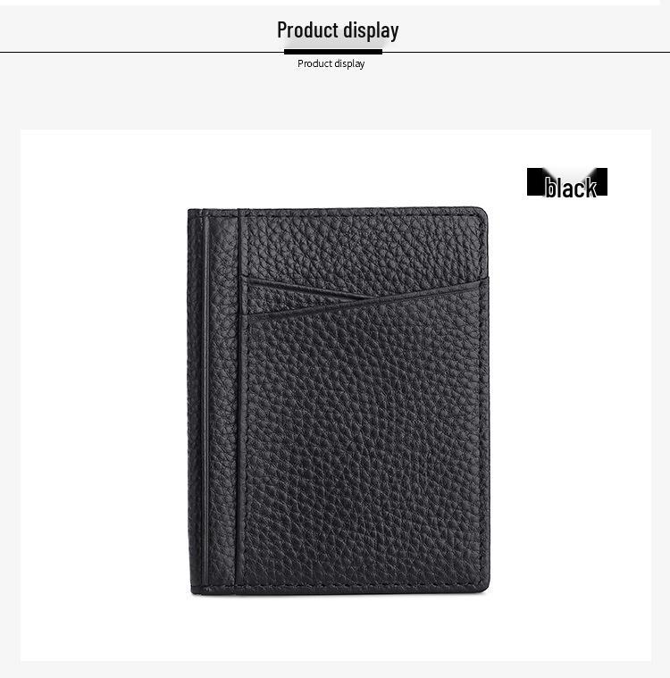 Ultra-Thin Genuine Leather Bifold Wallet with Multiple Card Slots & Litchi Grain