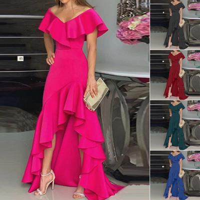 Dámské Večerní šaty Volán Patchwork Výstřih do V Slim Fit Nepravidelný lem Délka rukávů Podlaha Čistá barva Plesové šaty Party Banket Maxi šaty