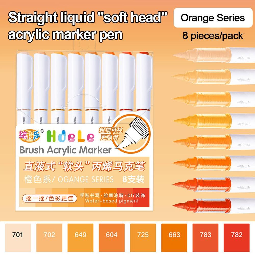 

8-Colors Acrylic Marker Pen Softhead Art Watercolor Pen Straight Liquid Marker Drawing Orange Series