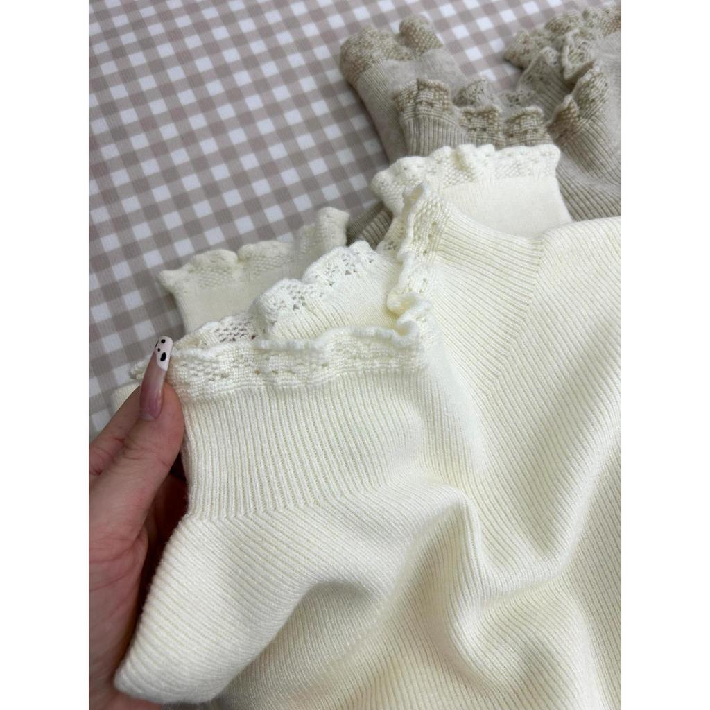 French lace semi-turtleneck knitted bottoming shirt women's autumn and winter long-sleeved top soft waxy casual basic sweater