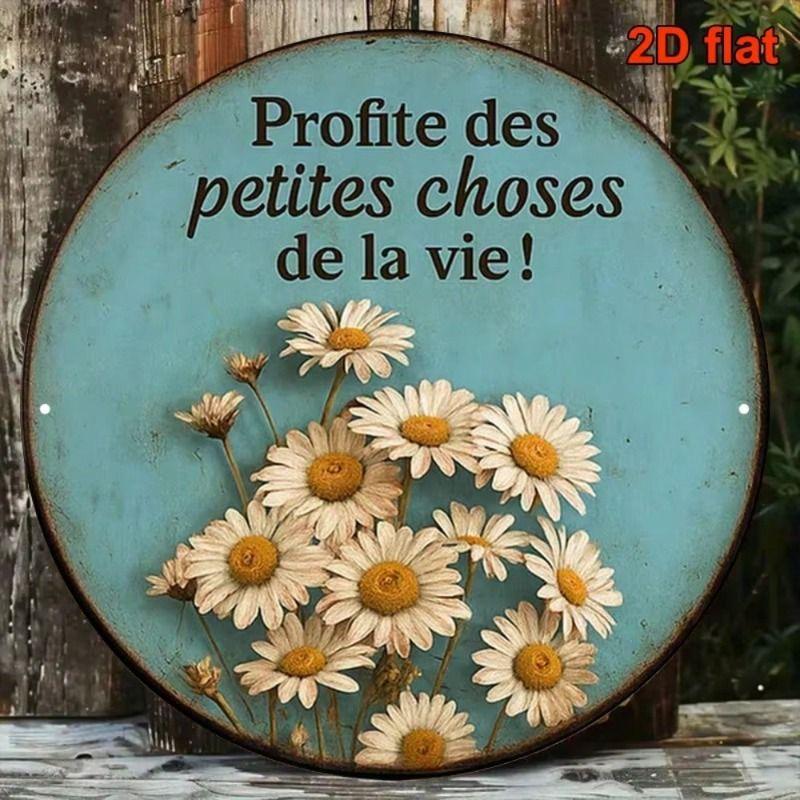 Metal Wall Art, White Daisy with Turquoise, Vintage French Provence Home Decor