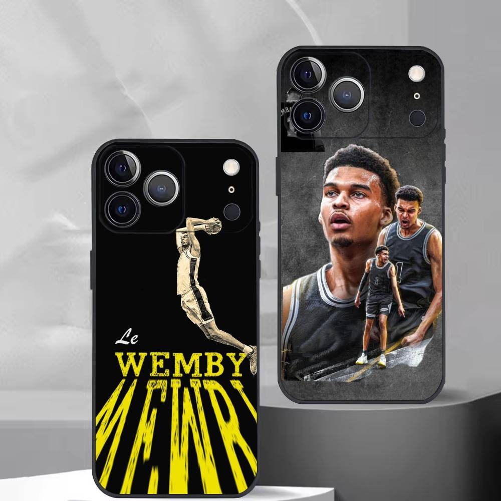 Custodia per Telefono Sportiva Basket Victor Wembanyama Per iPhone 17, 16,15,14,13,12,11 Plus,Pro Max, Altri Cover Morbida Nera