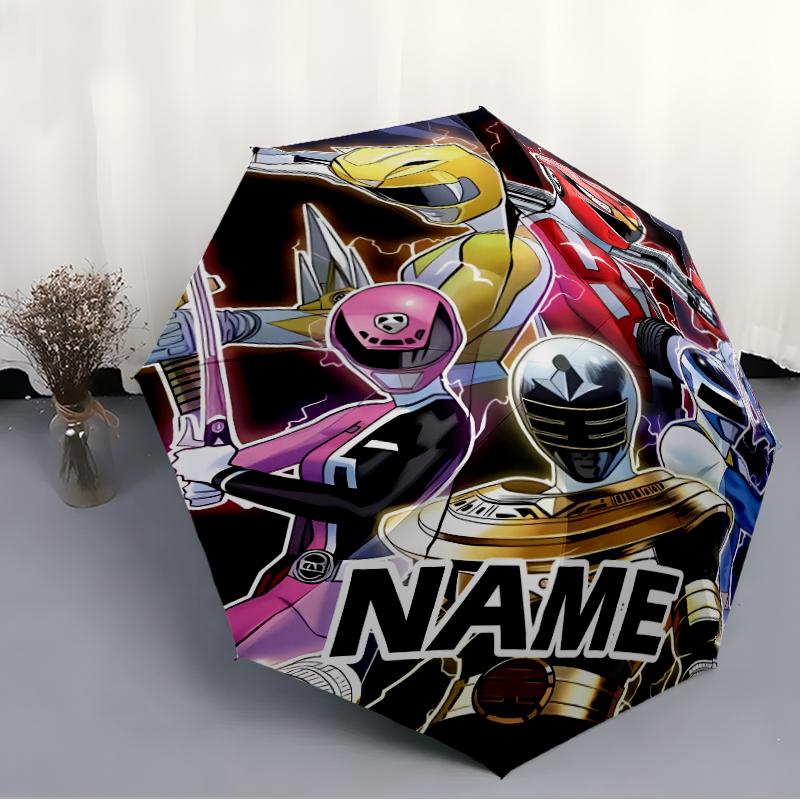 Personalized Name Mighty Morphin Power Rangers Print Umbrella - Automatic Open/Close, Eight-Rib Durable Frame, Automatic Folding Umbrella