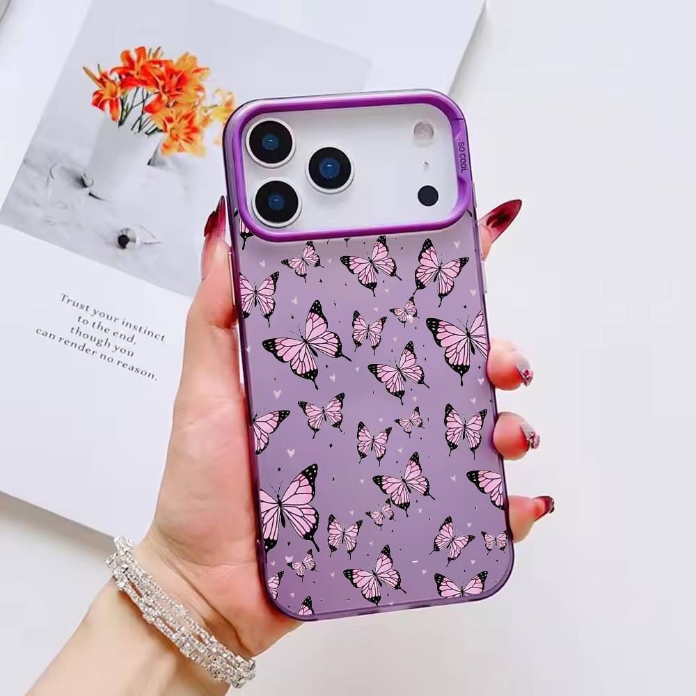 colorful Beatiful Butterfly Phone Case For iPhone 17 16 15 14 13 12 11 Pro Max Plus Silver candy Matte Cover