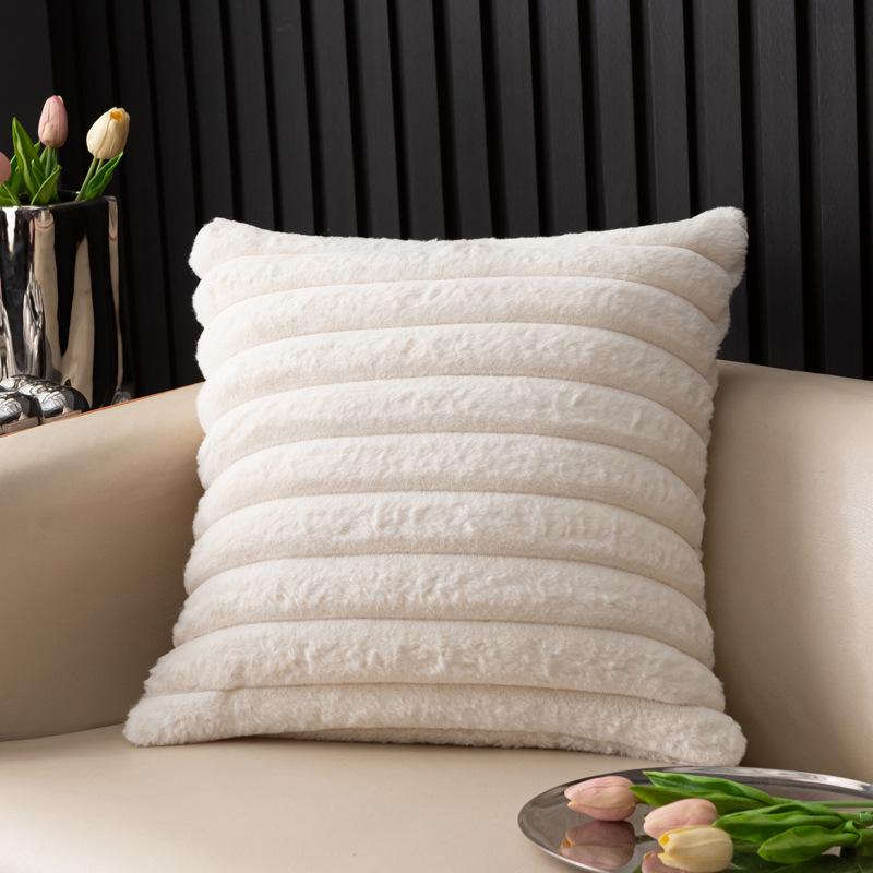 Imitation Rabbit Fur Vertical Stripe Throw Pillow Cover - Solid Color, Home/Bedroom Sofa Cushion Waist Pillow Cover