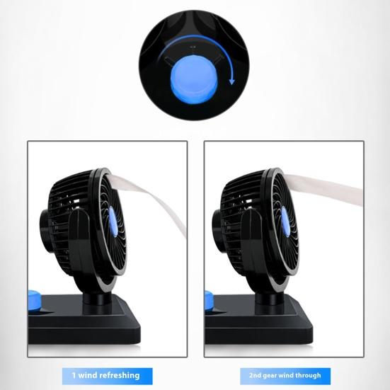 Car Fan 12V Dual Head 360 Degree Rotatable Electric Fan Dashboard Cooling Air Circulation Fan for Sedan SUV RV Low Noise 2 Speed Auto Fan