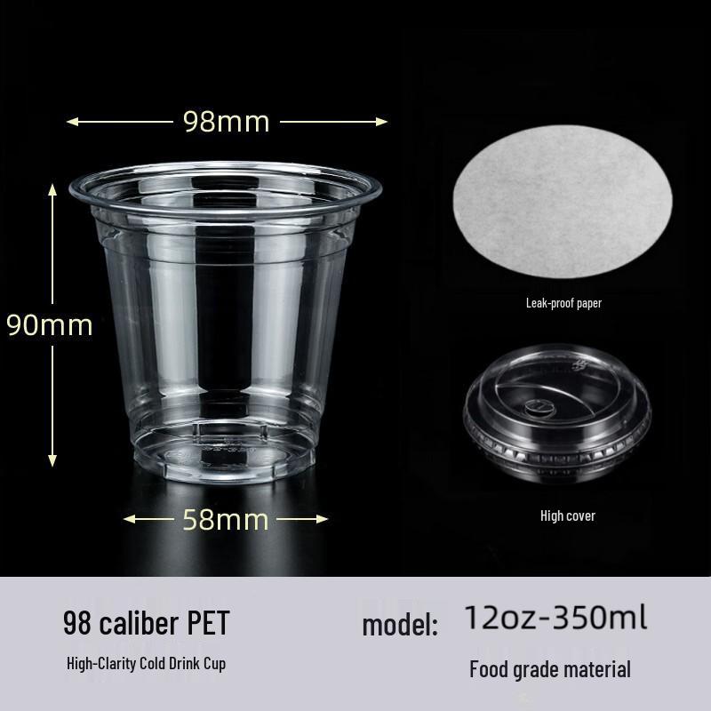 98mm Clear PET Disposable Cups for Cold Drinks, Coffee, Milk Tea & Desserts