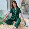 Women's Imitation Silk Short Sleeve Pajamas: Sexy, Lightweight, Plus Size Two-Piece Set with Long Pants.