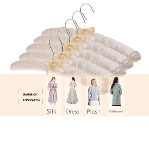 DEWEL Sponge Hangers, Satin Cloth Hangers, Silk Fabric Hangers with Ribbons, Fluffy Hangers for Clothes Storage, Dressers, Closets, Display, Hotel Ame