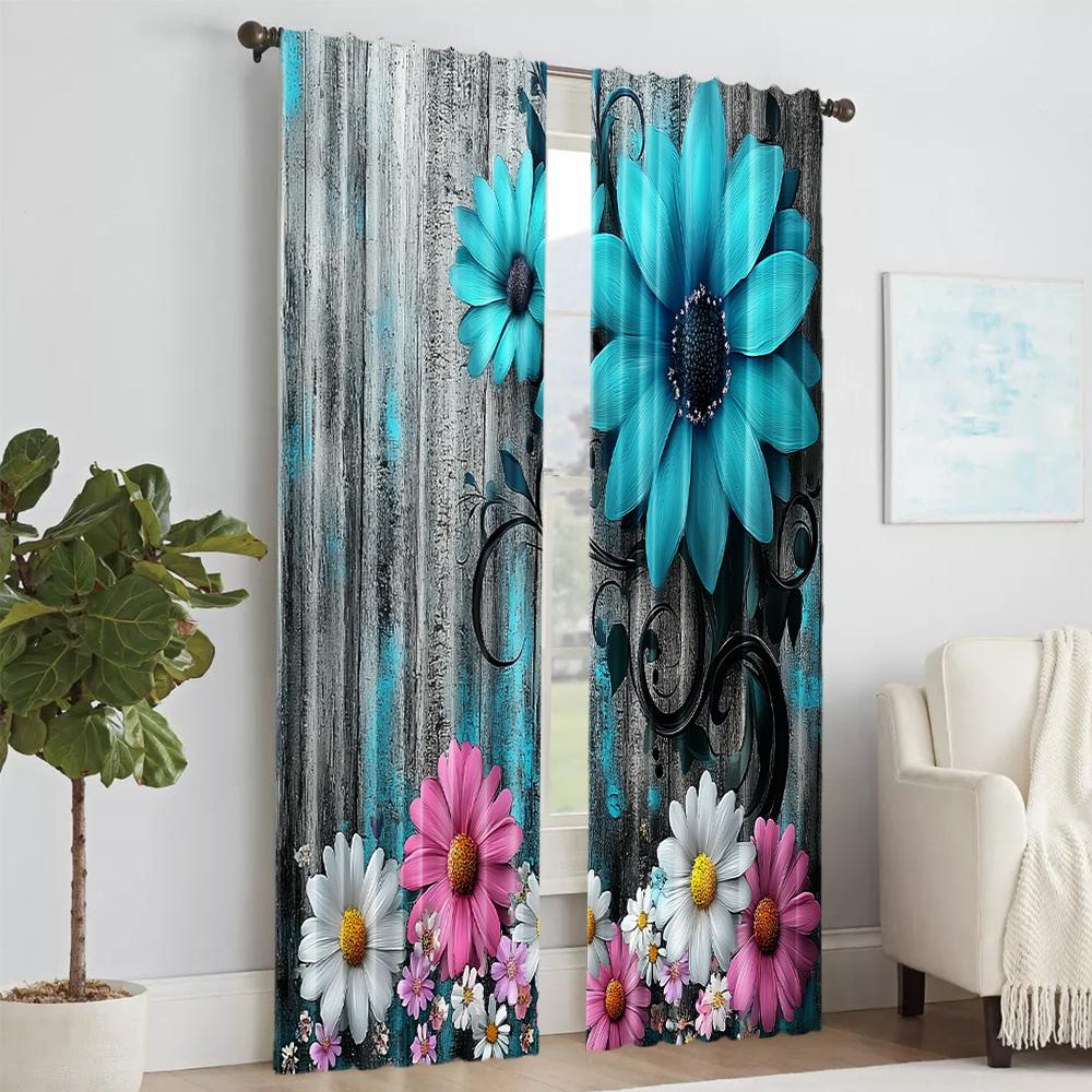 2 pcs   versatile polyester transparent curtains for home decoration Country House Flower for use in bedrooms and living rooms
