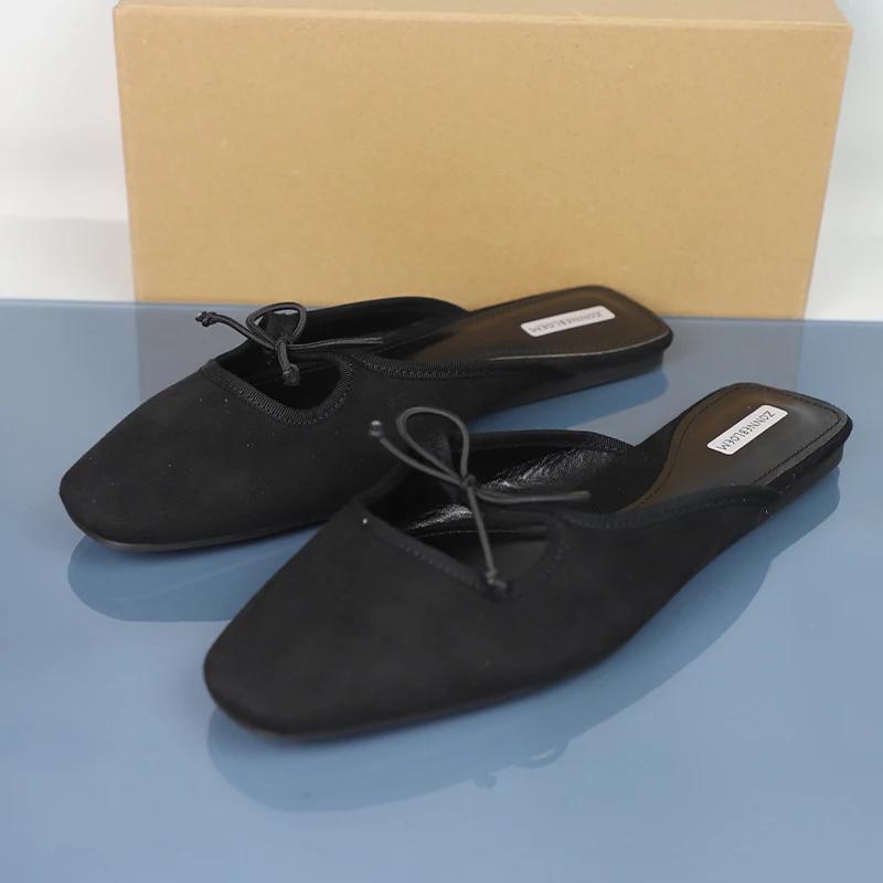 

Модные женские мюли с квадратным носком, на мягкой подошве, слипоны, повседневные, с неглубоким вырезом, для улицы, с украшением в виде банта, большого размера, брендовые, плоские женские сандалии 42 чёрный