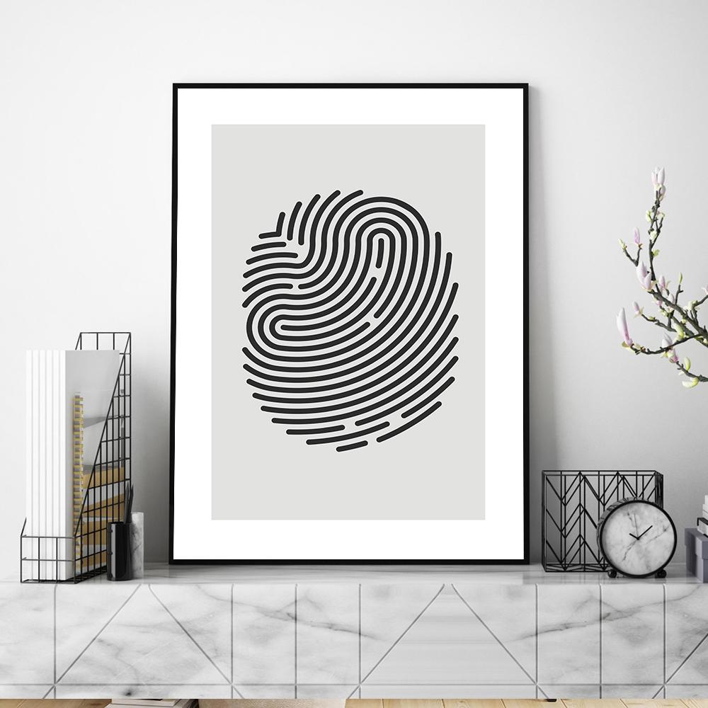 Arte Nordico Impronta Digitale Tela Poster Pittura Minimalista Stampa Astratta Immagine da Parete Nero Grigio Moderno Casa Decorazione Stanza