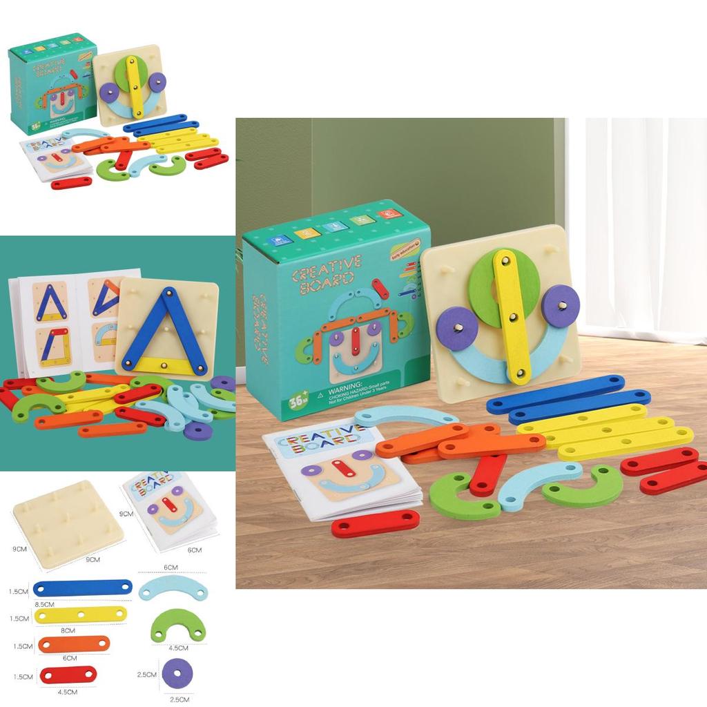 Creative Wooden Geometric Shape Puzzle Nail Board Kid Toy For Early Learning