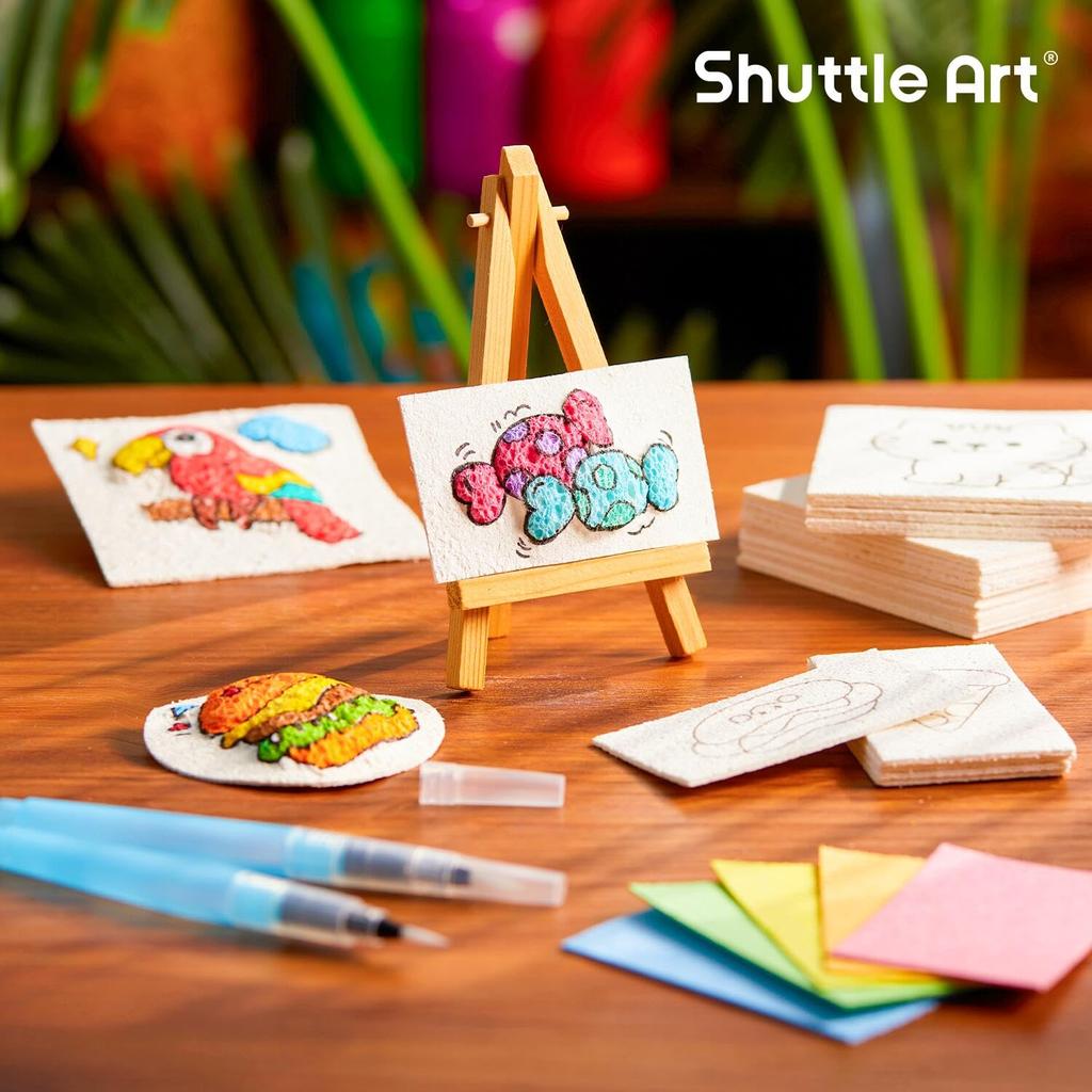Shuttle Art Sponge Paper 68-Piece Set: 60 Water-Expanding Paper Sheets, 2 Water Brushes, 6 PVC Storage Bags, Refill Paper, Upgraded Version. Create Fl