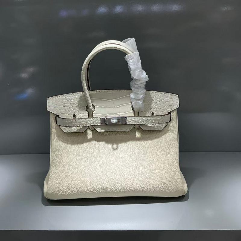 2026 Neue Fubao Leder TOGO Leder mit Mattem Krokodilmuster Echtes Leder Damen Tasche 25/30cm Silberne Schnalle Platin Damen Tasche