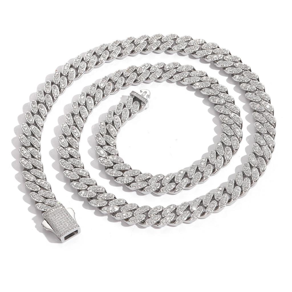 BES 10MM Iced Out Cuban Link Chain Cubic Copper Zirconia Necklace Hip Hop Bracelet Women Man Hip Hop Jewelry