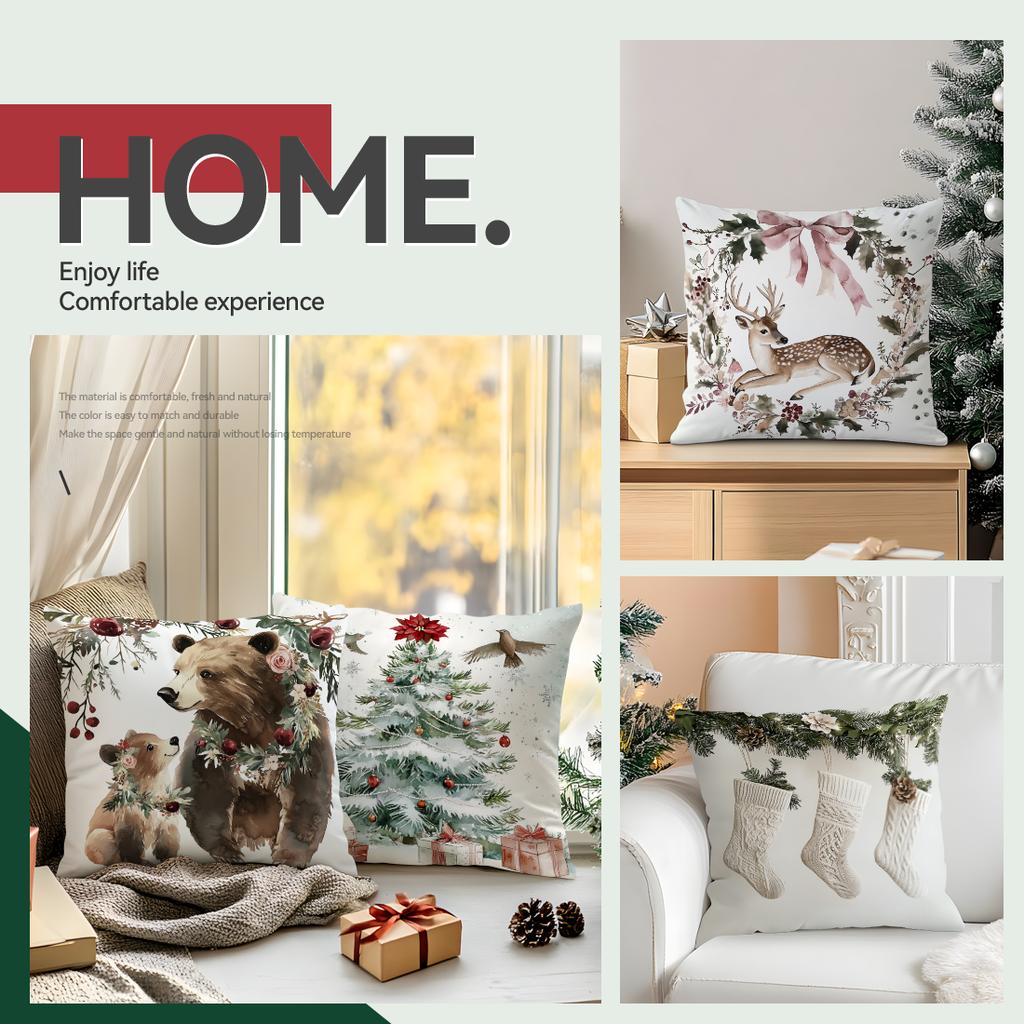 Watercolor Christmas Decor Pillowcase Printed Polyester 45x45cm Throw Pillowcover Decorative Sofa Cushion Pillowslip Home Decor