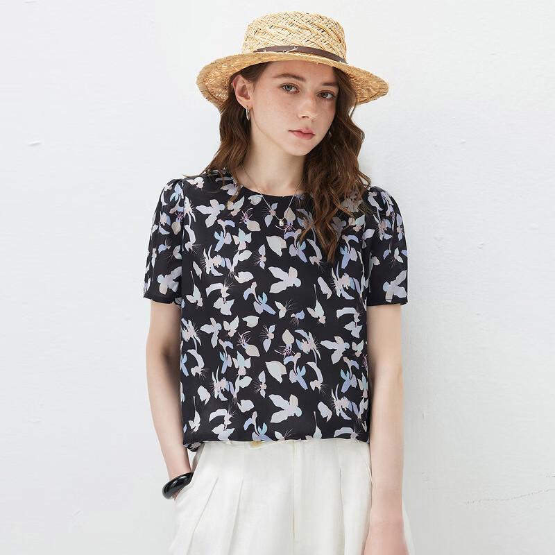 Mulberry Silk Puff Sleeve Printed Blouse