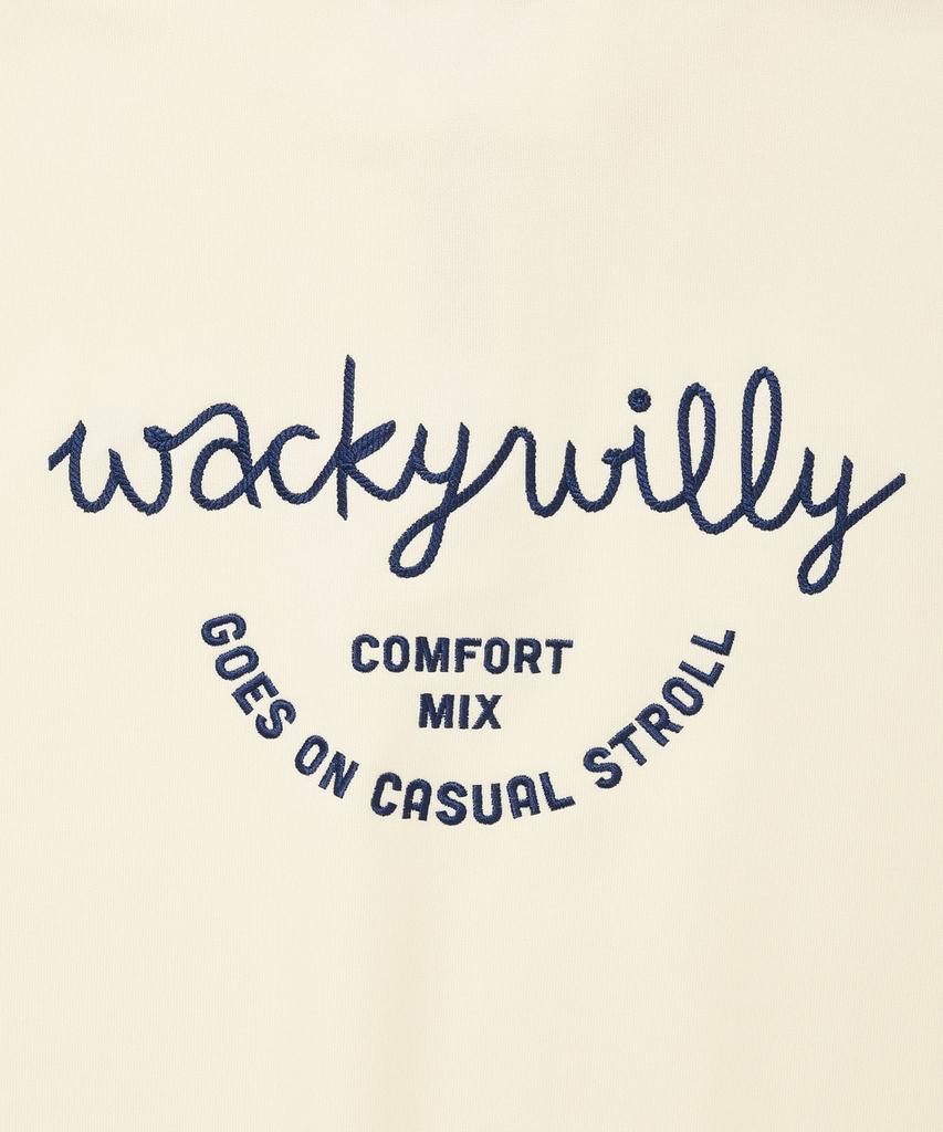 WACKY WILLY Women'S Typo Logo Half-Zip Short Sleeve Cream