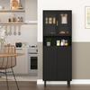 Tall Bookshelf with Tempered Glass Door and Adjustable Shelf, 4 Doors, Lacquered MDF Cabinet, Black, Storage for Living Room and Bedroom
