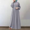 Women's Long Sleeve Button Down Casual Outfits Solid Color Round Neck Maxi Dresses