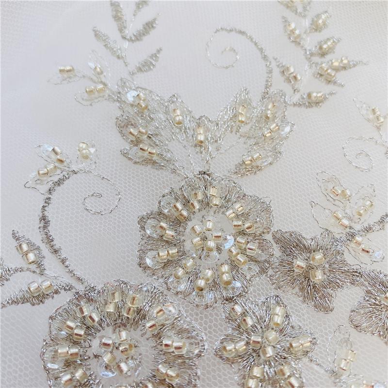 1Pcs Golden Silver Lace Applique Beads Neckline Collar Appliques Embroidery Lace Trim Fabric Cloth Sewing Patchwork