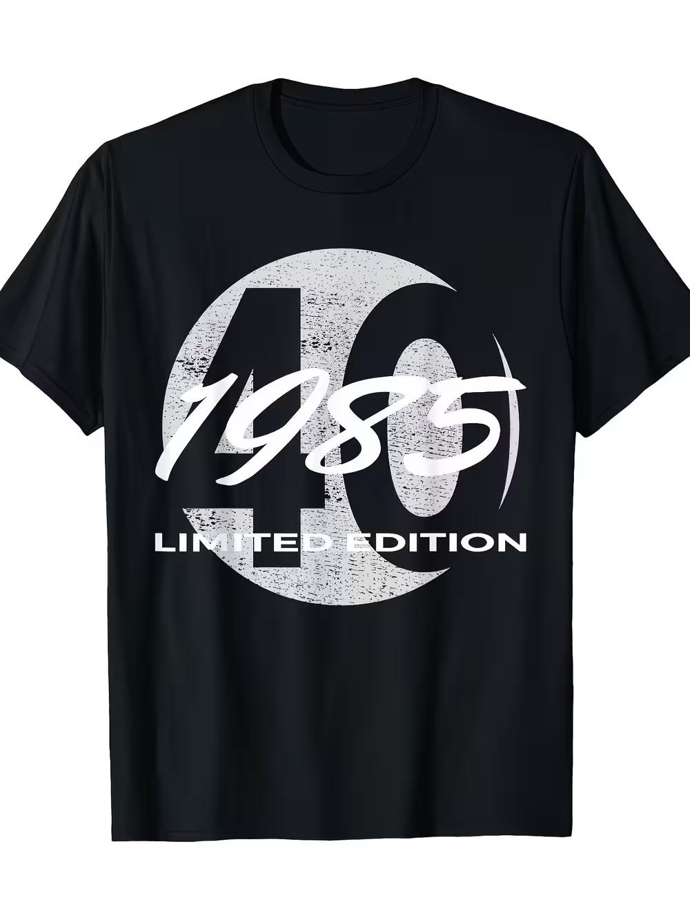 

Vintage 1985 Limited Edition Men S T-Shirt - Fitted Short-Sleeve Crew Neck Casual Tee with a Distressed 40 Design S