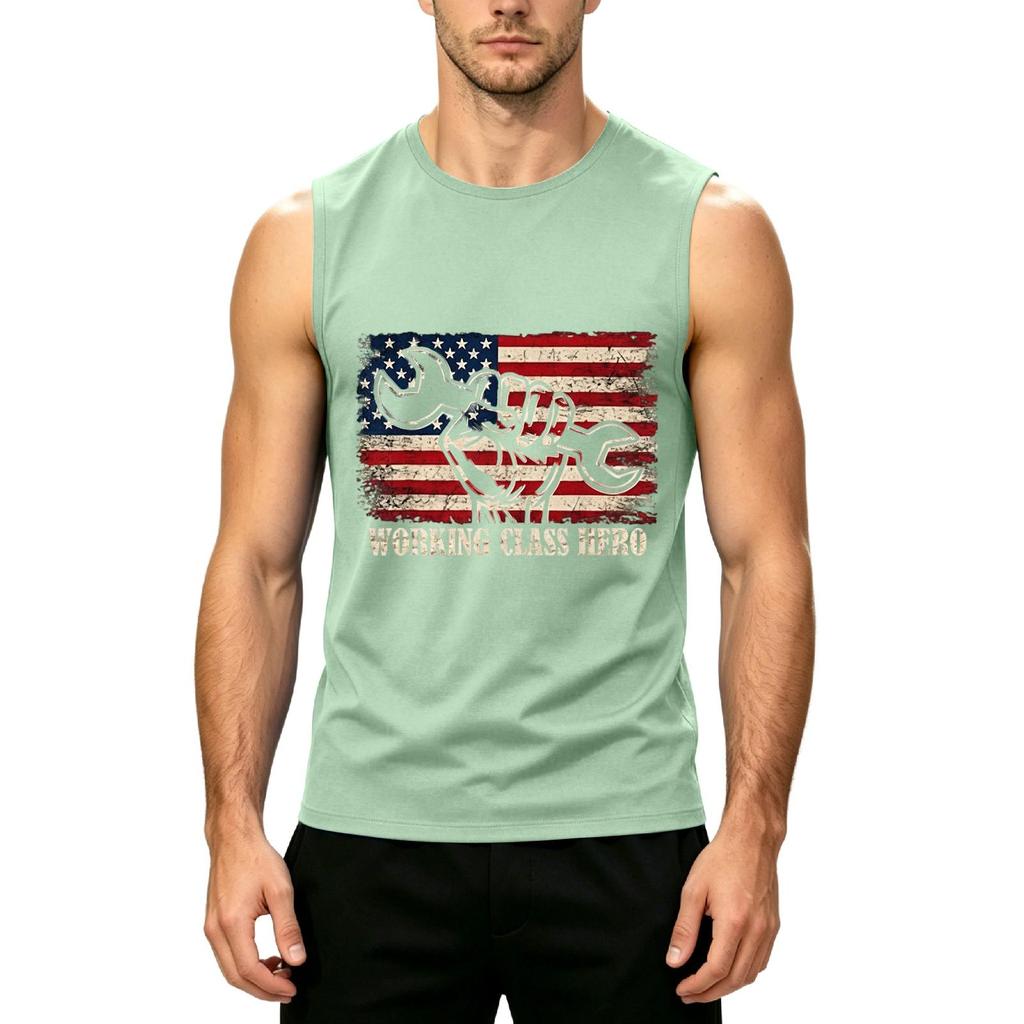 Men's Sleeveless Casual Tank Top Labor Day Graphic Print Crew Neck Muscle Fit Sleeveless Shirt for Outdoor Work and Everyday Wear