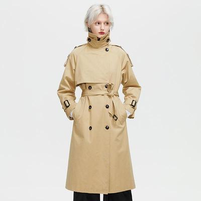 Trench Pás Dlouhé Knoflíky Kapesní Jarní Podzim Ženy