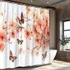 1Pc Cherry Blossom And Monarch Butterfly Pattern Shower Curtain, Polyester Fabric, Machine Washable, Suitable For Bathroom