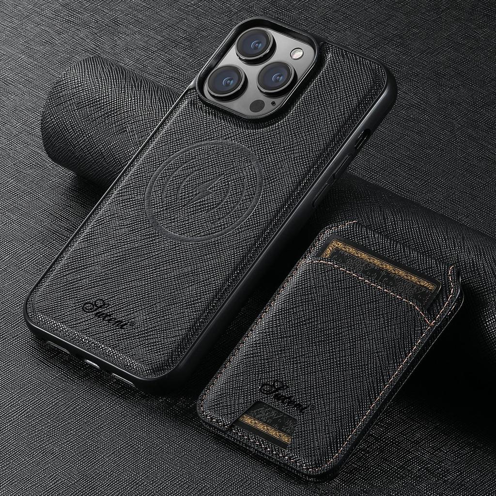 iPhone 17 Pro MagSafe Leather Case with Wireless Charging & Magnetic Card Holder Stand