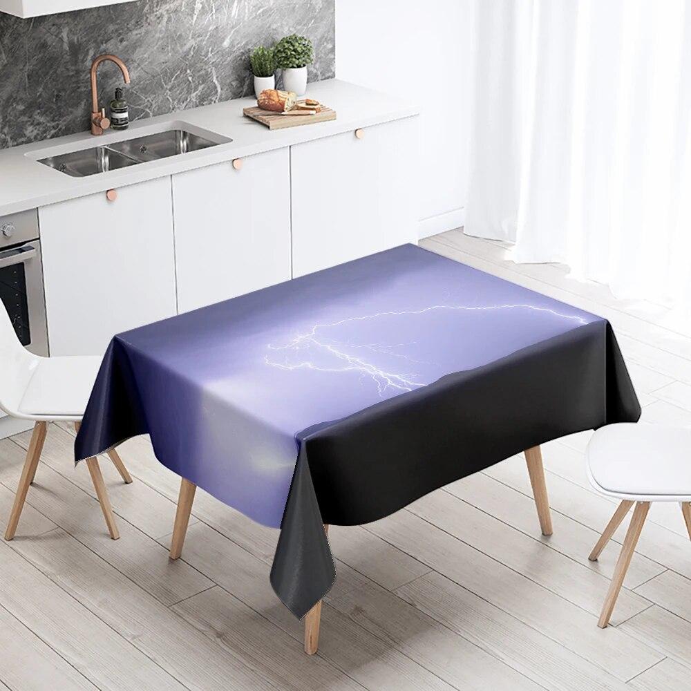 Thunder Cloud Lightning Tablecloth Colorful Cumulus  Anti-fouling Waterproof Rectangular Kitchen Table Home Decoration