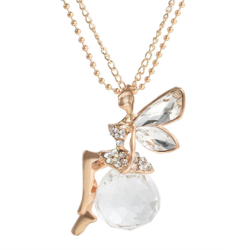 Eleganter Charme Große Kristallflügel Engel Anhänger Halskette für Damen Herren Vintage Schöne Fee Lange Pulloverkette Hochzeits Schmuck