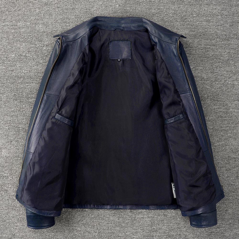 100% Natural Sheepskin Men Genuine Leather Jacket Casual Soft Thin Men's Leather Jacket Blue Coat Spring Autumn