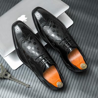 Luxury Brand Men's Brogue Shoes Pointed High-end Blue Lace Up Style Men's Business Casual Shoes British Style Dress Shoes