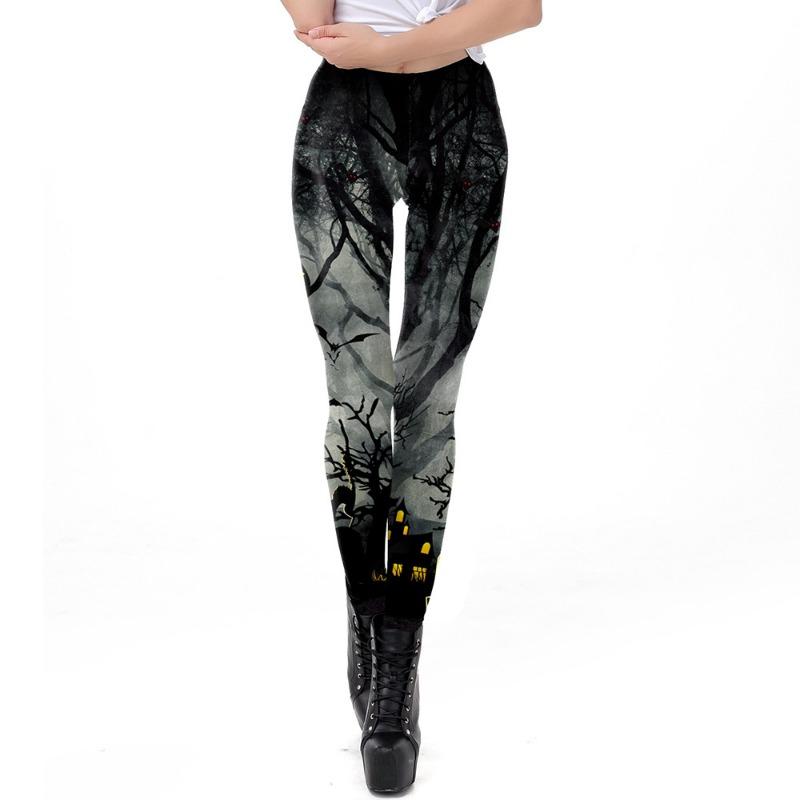 Halloween Carnival New Costume Funny Pumpkin Head Pattern Elastic Leggings Women