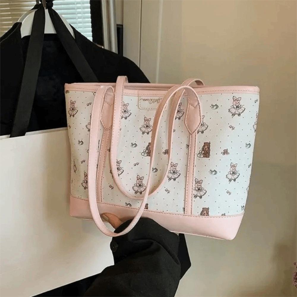 Cartoon Aesthetic Print Handbag PU Commuting Bag Kawaii Tote Bag  Casual Wear