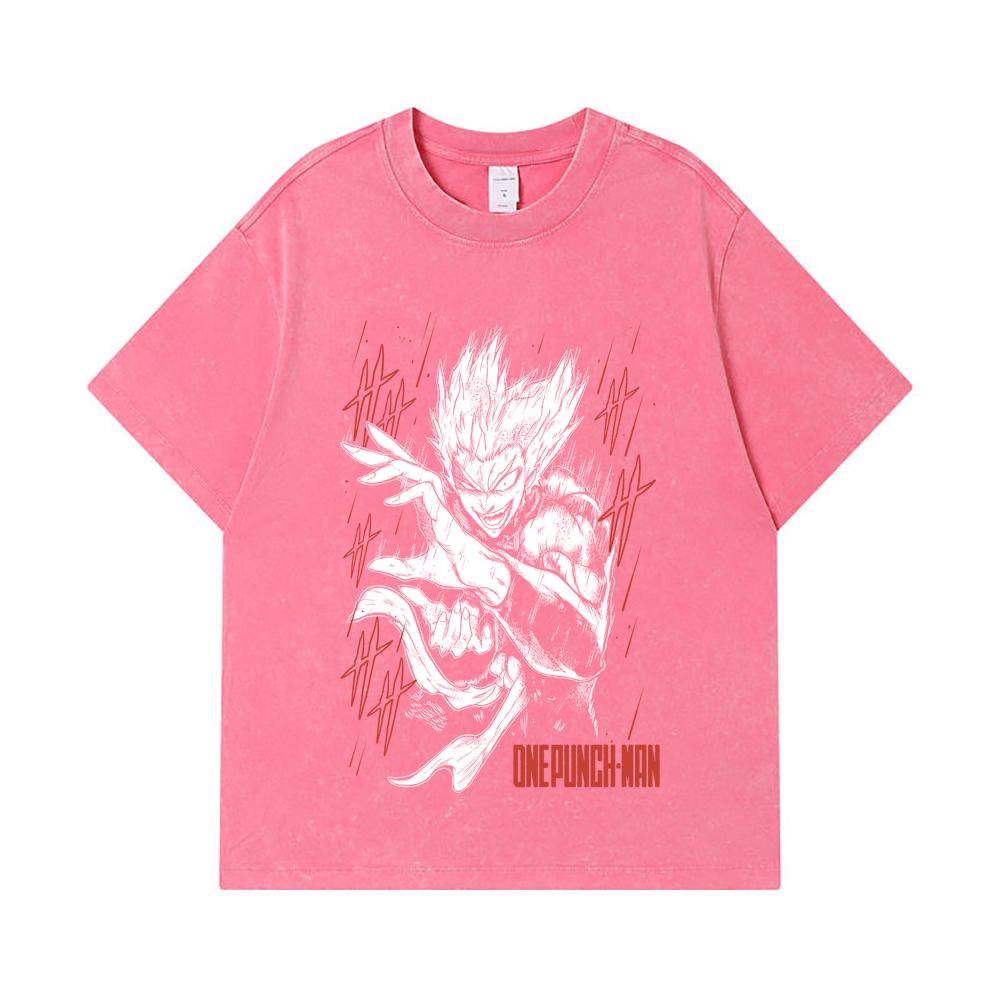 275 GSM Washed T-shirts 100% Cotton One Punch Man V4 Garou Print Unisex Heavy Cotton T Shirt