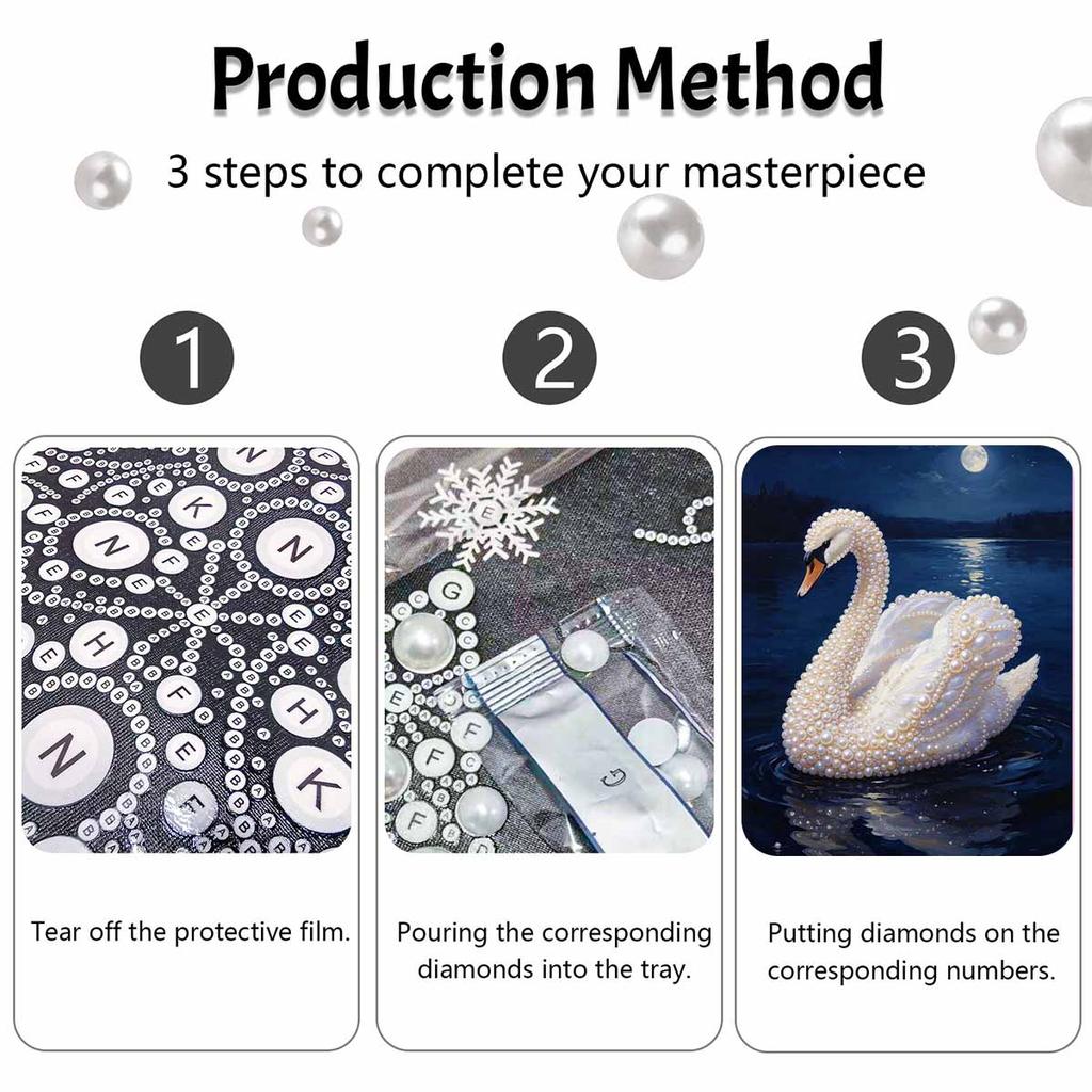 Pearl Painting Kit DIY Elegant White Swan Lake Under Moonlight Wall Art Home Decoration Painting
