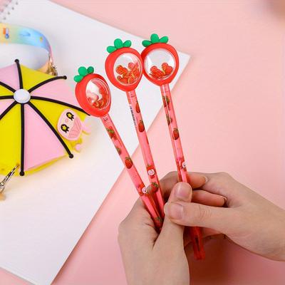 Back To School Season 10pcs 0.5mm Creative Strawberry Sequins Neutral Pen Vegetable Shape Black Fountain Pen Student Gift Prize Stationery