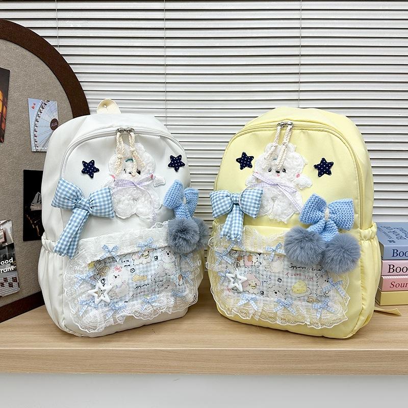 Schoolbag female college style Korean version backpack junior high school cute doll schoolbag outdoor travel backpack schoolbag female junior high
