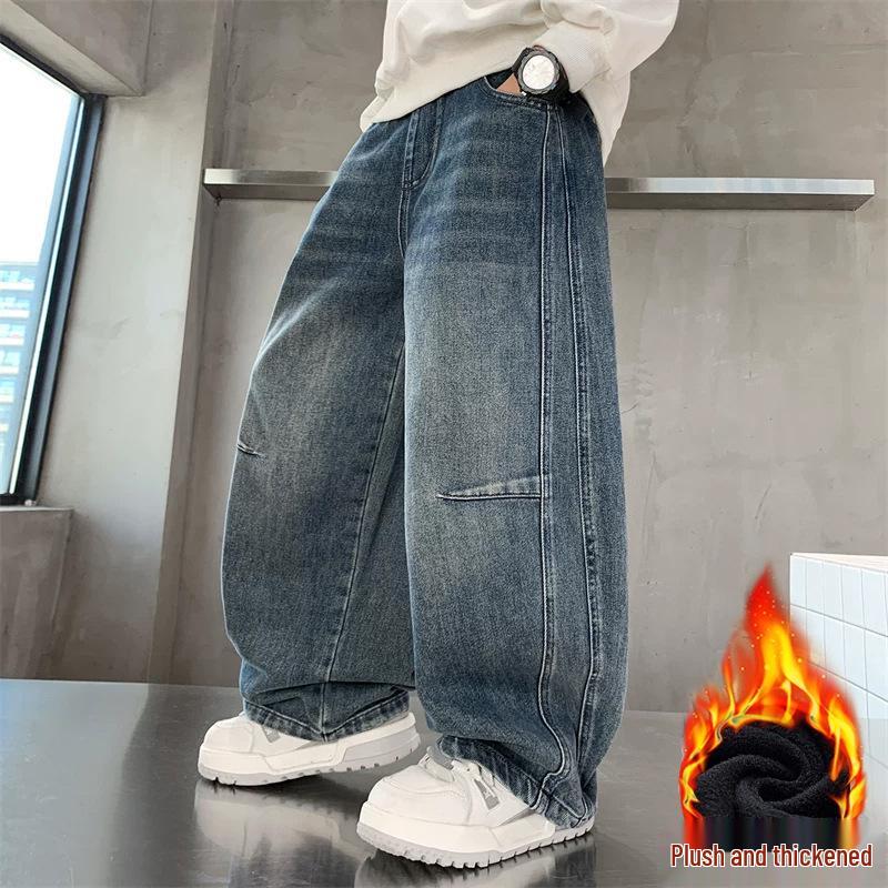 Jeans Larges Tendances Style Coréen pour Garçons 2026 - Pantalons Décontractés Doux et Mode pour Enfants Moyens et Grands