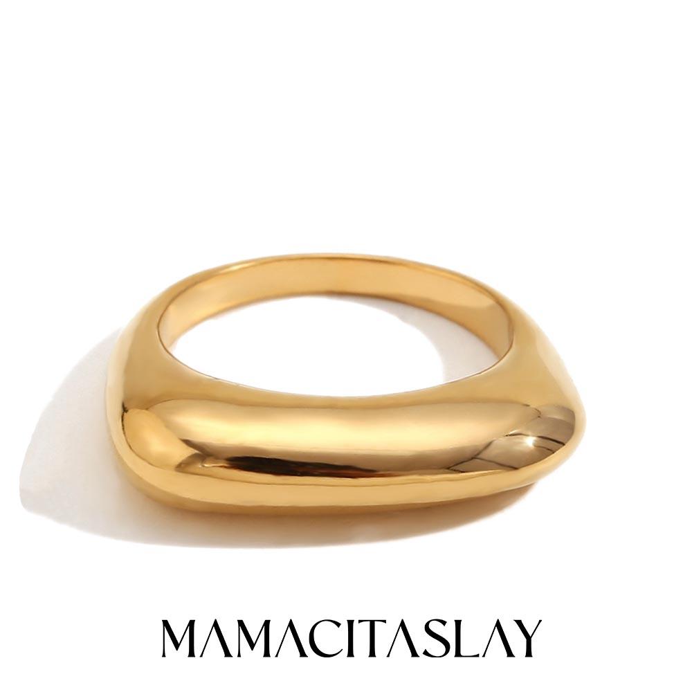 MamacitaSlay Classic 316L Stainless Steel Flat Stick Ring Waterproof 18K Gold Plated Jewelry 2026 Creative Women's Elegant Gift