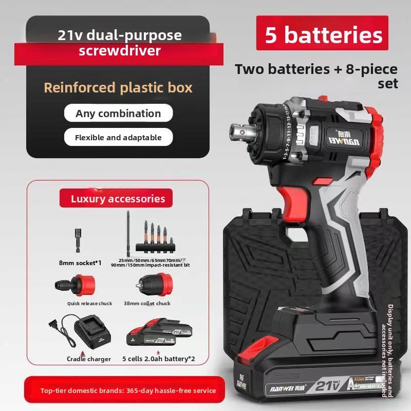 NANWEI 21V 2.0Ah Brushless Lithium-ion Cordless Electric Screwdriver Handheld Universal Electric Screwdriver with 4 Types of Chucks
